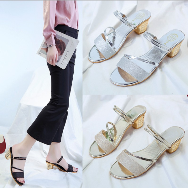 

fashion high heels women's new two wear fashion open toe women's shoes wild rhinestones set foot sandals a087, Black