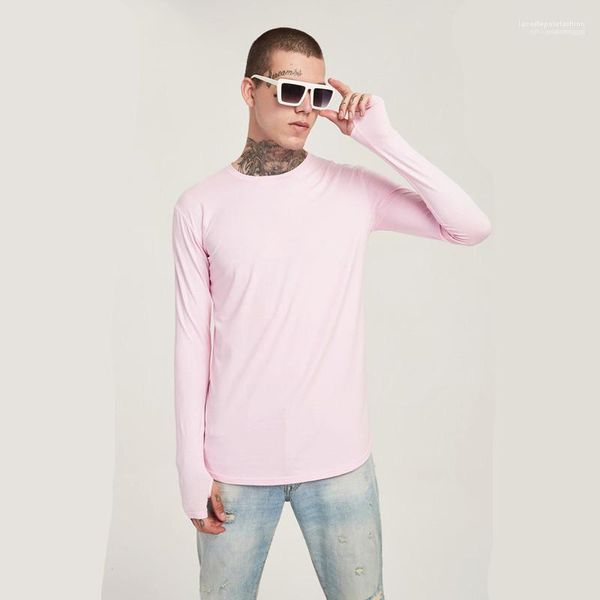 

отверстия длинные мужские tshirts мода stretch мужской тройники сплошной цвет тощий mens tshirts o шеи с длинным рукавом, White;black