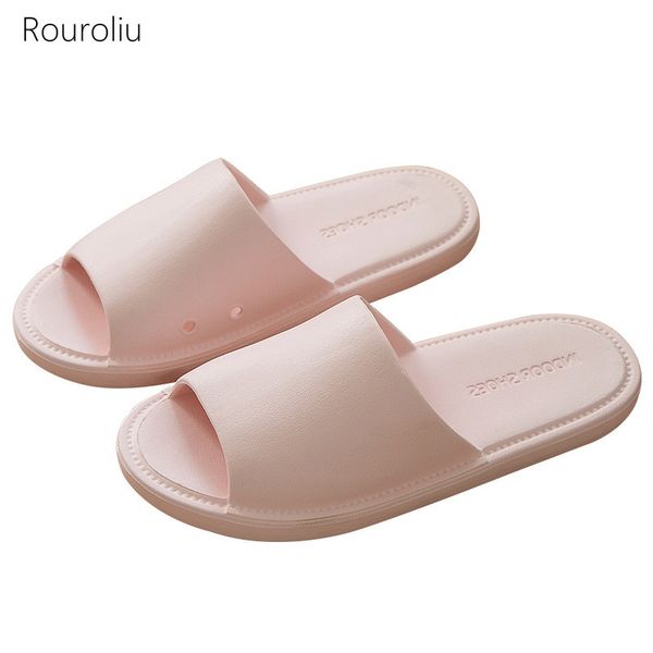 

rouroliu 2020 women summer eva slippers indoor couple shoes light comfortable flip flops non-slip bathroom slides, Black