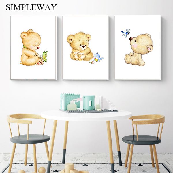 

kawaii медведь детские wall art canvas poster питомник простой печати картина nordic kids декоративное изображение младенца спальня украшени