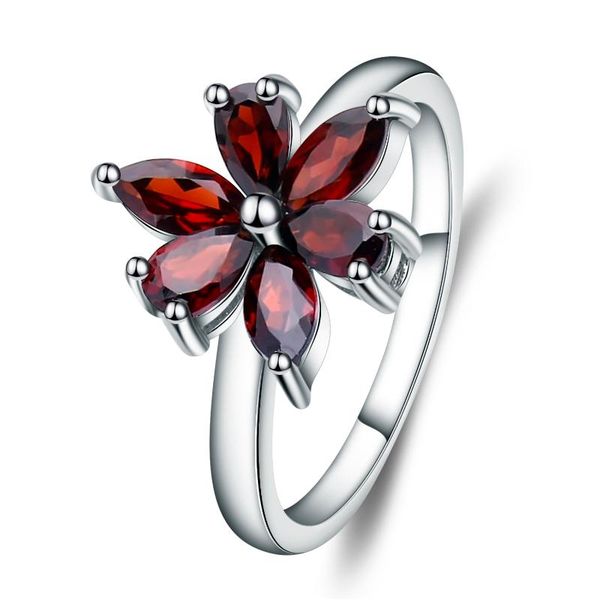 

gem's ballet 1.86ct natural red garnet gemstone flower ring for women 925 sterling silver wedding band finger ring fine jewelry, Golden;silver