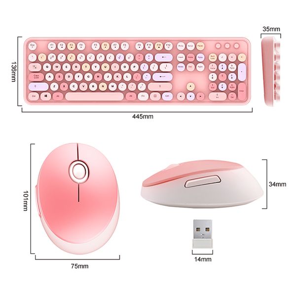 

portable mixed color round retro colorful keyboard 2.4ghz wireless keyboard and mouse set universal deskand mouse