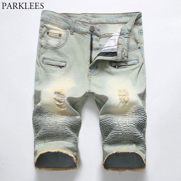 

men's causual biker jean shorts brand pleated multi pocket denim shorts men washed cotton slim fit retro bermuda jeans masculina, White;black