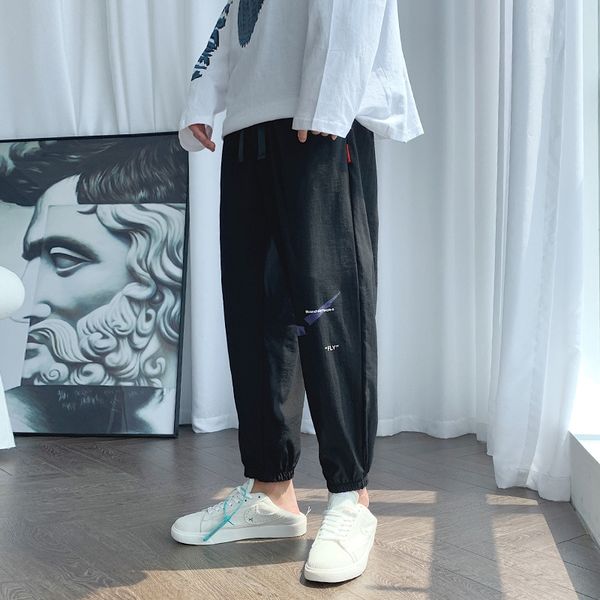 

ice шелковой случайных случайных спортивных pantsmen лето мода тонкие девять-точечные спортивные брюки большого размера свободных корейски к, Blue