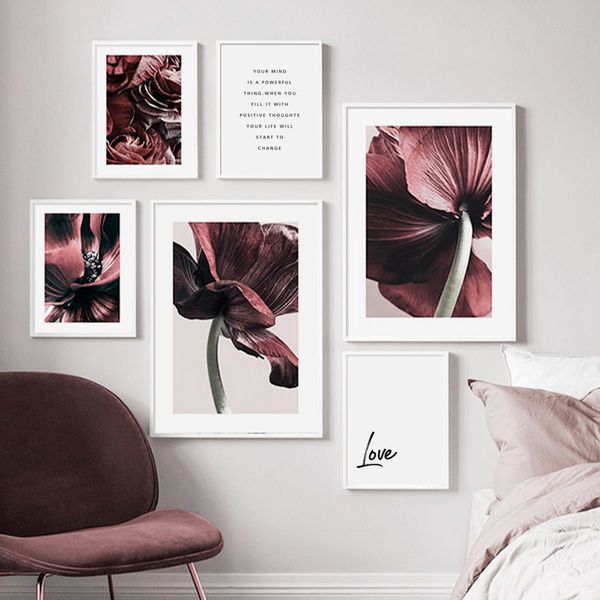 

red flower love quotes wall art canvas painting posters and prints nordic minimalist plant wall pictures for living room decor