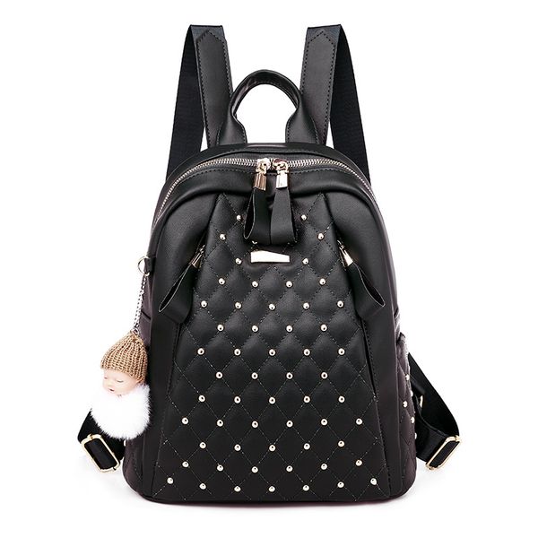 

fashion designer popular diamond stripped studs casual waterproof pu leather backpack bag for women girls men students