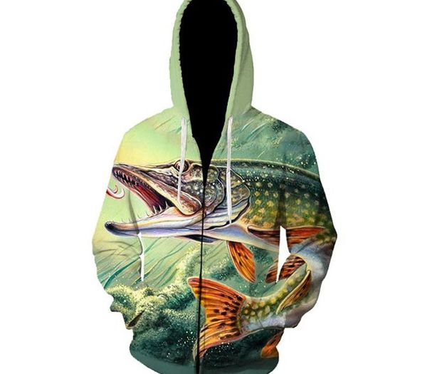 

3d tropical fish funny zipper hoodies for fisherman men women long sleeve hoody sweatshirts hooded streetwear hip hop jackets cx200723, Black