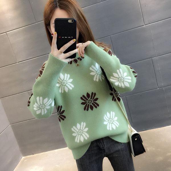 

women's sweaters low-neck sweater knitted loose-fitting outer wear 2021 wild bottoming pullover autumn and winter thickening tide, White;black