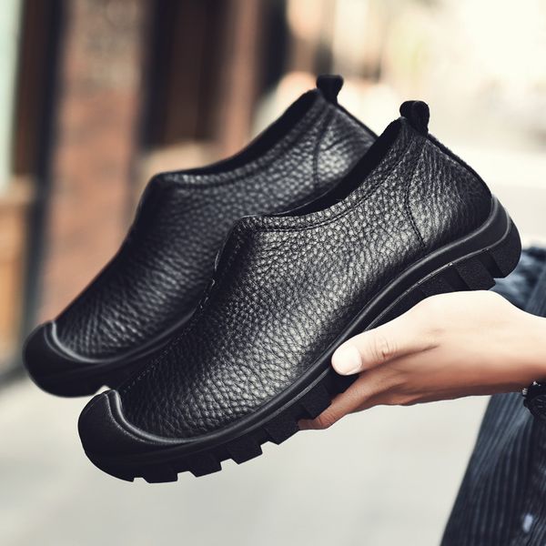 

2020 men shoes genuine leather non-slip hiking outdoor men shoes zapatos de hombre espadrilles erkek ayakkabi leather sneakers, Black