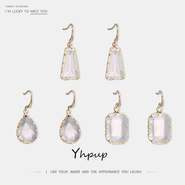 

yhpup fashion bling transparent cubic zirconia dangle earrings temperament statement earrings for women party jewelry gift 2020, Silver