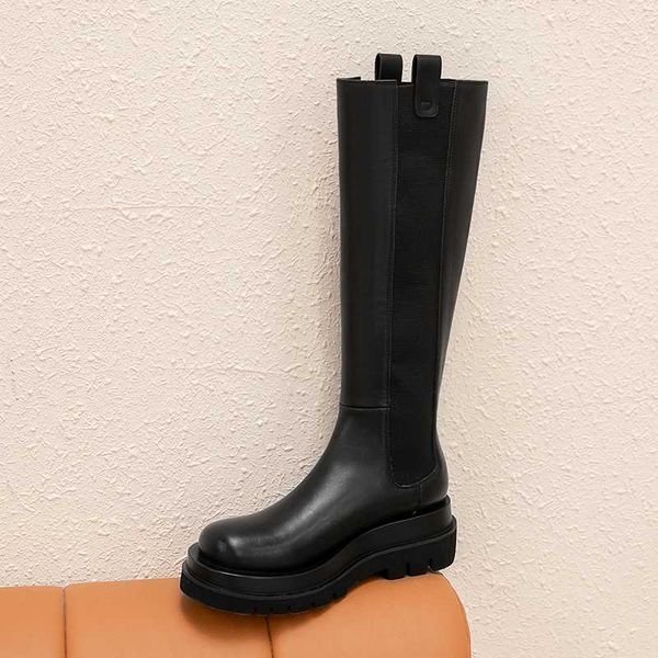 

new style knee-length rider boots genuine leather female boots women's autumn and winter cowhide women's shoes, Black