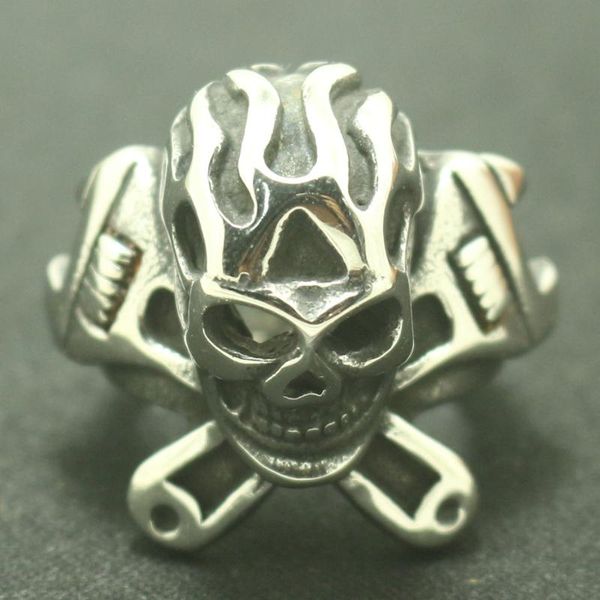 

316l stainless steel wrench crackle flame cool ring ng, Golden;silver