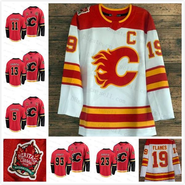 

custom calgary flames 2019 heritage classic jersey 19 matthew tkachuk sean monahan sam bennett gaudreau mikael backlund giordano lindholm, Black;red