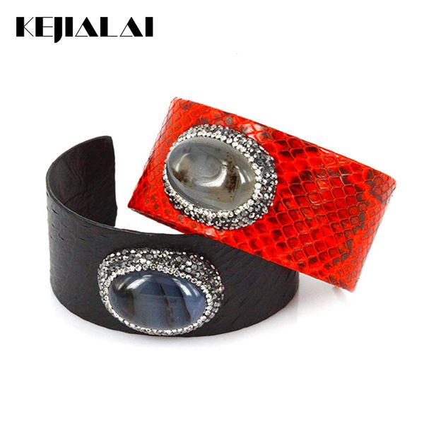 

bangle python leather women punk jewelry natural stone pave rhinestone ajustable cuff bracelets & bangles gift luxury style, Black