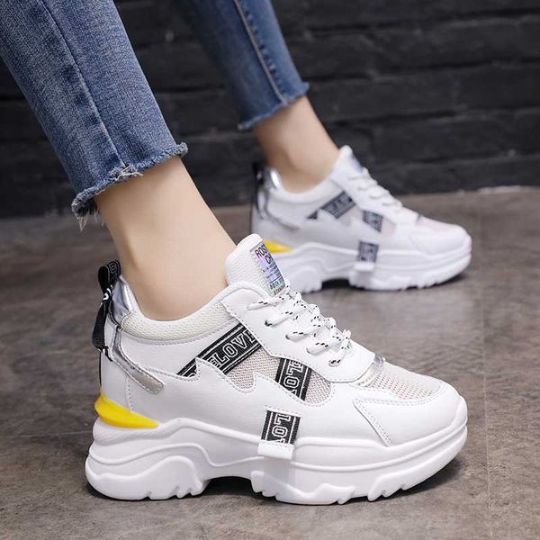 

women 6cm platform sneakers training walking shoes increased outdoor female trainers sports white lace up girls shoes woman