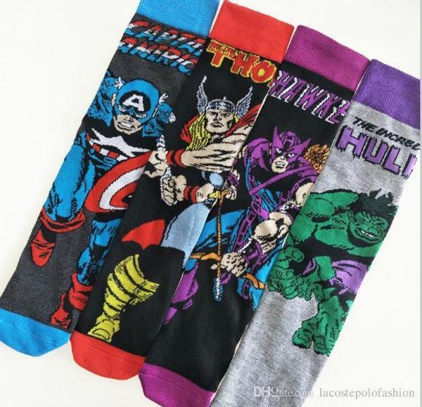 

movie peripheral socks fashion cartton hero series print homme socks casual mid calf hosiery mens designer marvel, Black