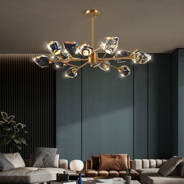 

light luxury all copper living room chandelier postmodern bar counter creative designer molecular dining room nordic crystal chandelier
