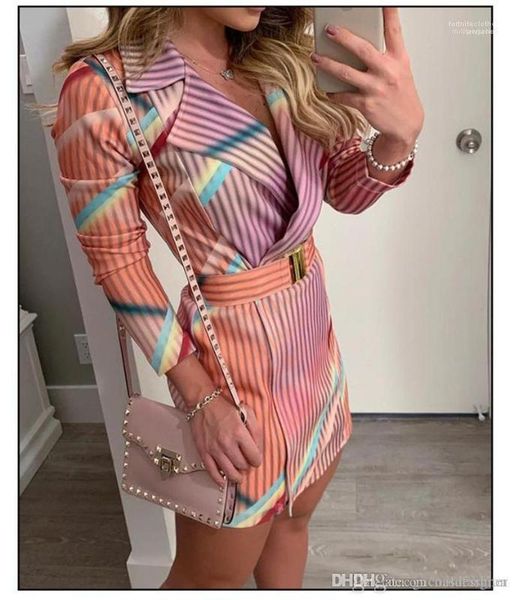 

designer blazers dresses ladies deep v neck dress casual female striped printed dress womens, Black;gray