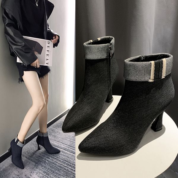 

women's mid calf boots booties ladies shoes woman winter shoes low heels booties round toe luxury designer boots-women, Black