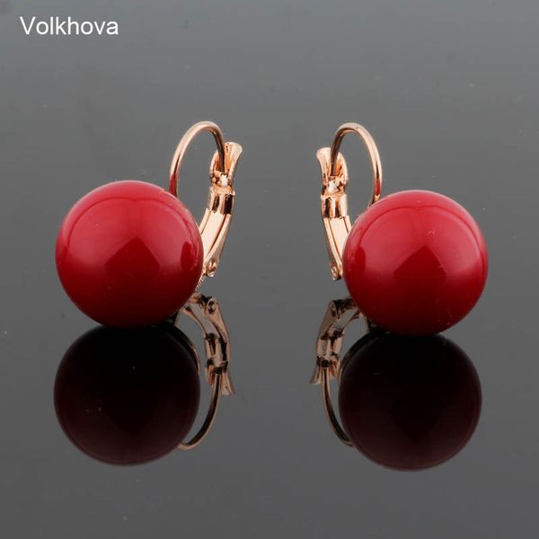 

simple round pearl earrings 585 rose gold color copper drop earrings for women red colors and white friends gift, Silver