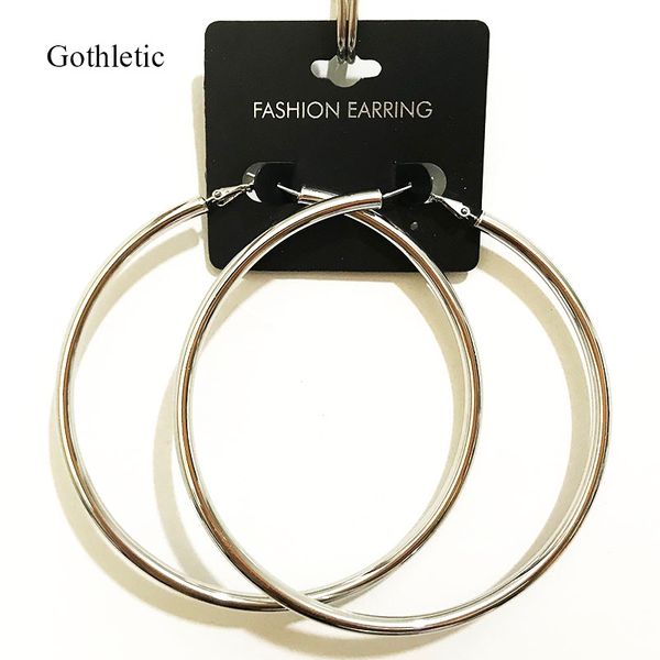 

gold/rhodium color 70/80/90mm big hoop earrings 4mm thick copper tube round circle earrings for women brincos club jewelry, Golden;silver