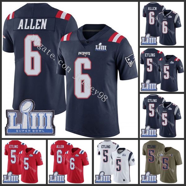 

new england patriots blue 5 danny etling 6 ryan allen white red nfl men women youth jersey, Black;red