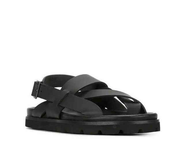 

soft leather vintage style platform sandals men summer flip flops rome beach gladiators male, Black