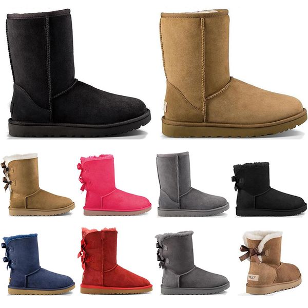 

australia women classics snow boots ankle short bow fur booties for winter chestnut coffee red women female fashion shoes 36-41, White;red