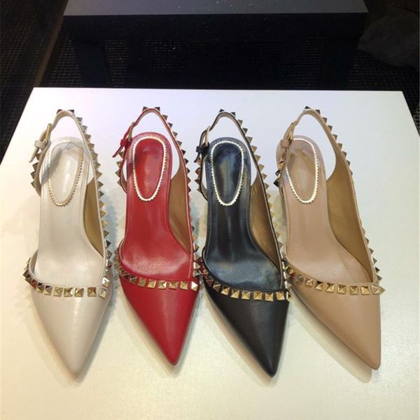 

women's shoes genuine hapucky leather sandals brands designer fashion shoes pointed toe party pumps thin heels ladies, Black