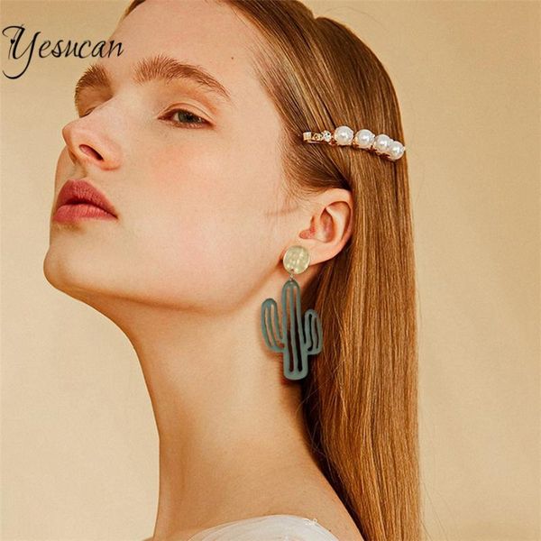 

creative cute cactus dangle drop earrings for women fashion 3 colors plant geometric metal piercing ear jewelry accessories gift, Silver