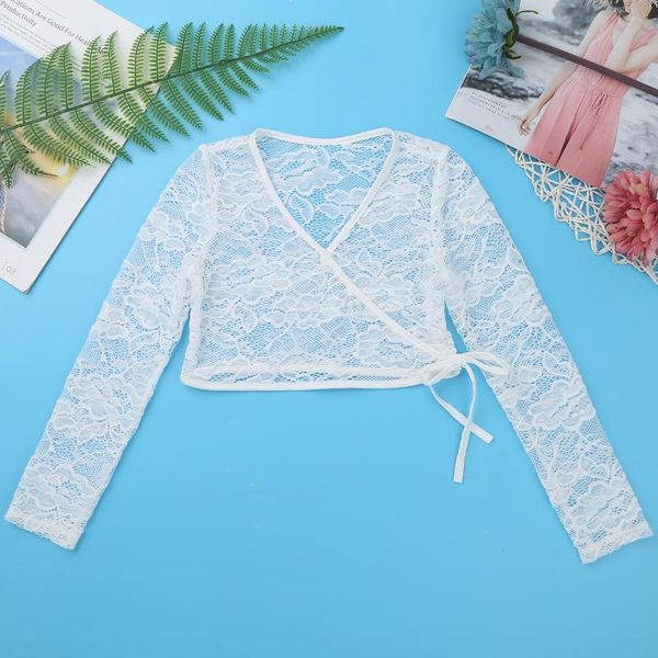 

kids girls spring coats floral lace long sleeve v-neckline wrap ballet dance sweater ballet leotards children's clothing, Blue;gray