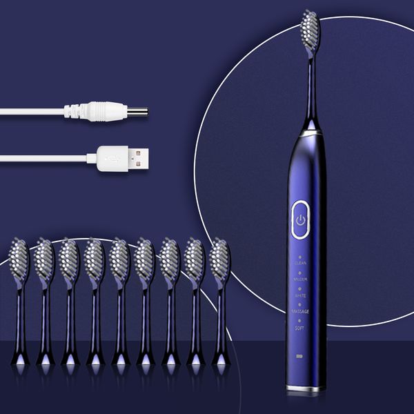 

10 modes automatic sonic electric toothbrush rechargeable usb charger ultrasonic teeth brush for adults 5/ 10 replacement heads