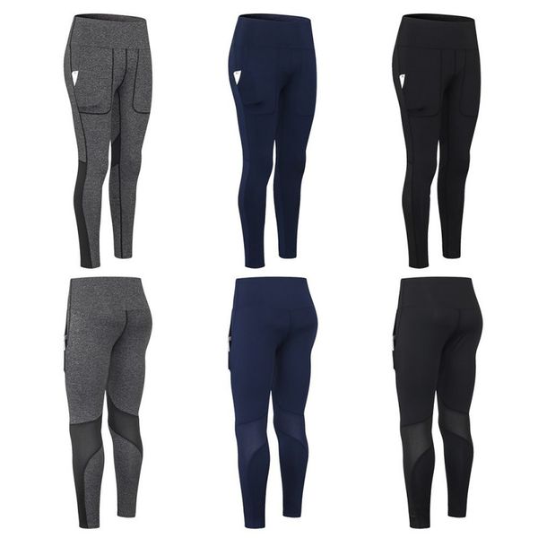 

women high waist yoga fitness running quick-dry high-stretch leggings pocket mesh splicing sports pants, White;red