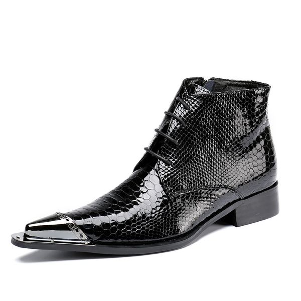 

business short boots zapatos patent cow leather sleeve bright cow leather new para hombre pointed toe ankle genuine zip, Black