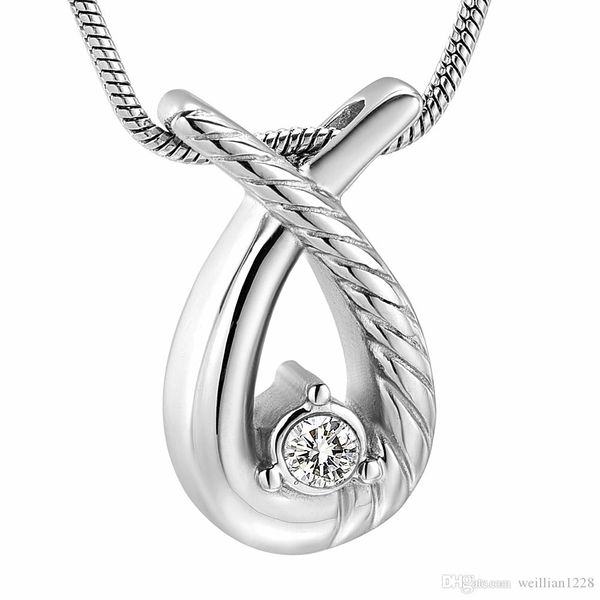

zzl166 hold clear crystal cross teardrop stainless steel memorial urn necklace for ashes keepsake cremation jewelry pendant, Silver