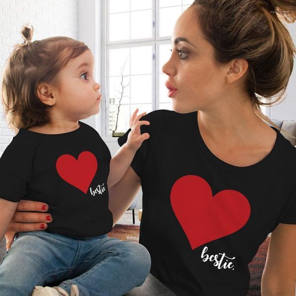 

crew neck short sleeves women summer designer clothing fashion casual apparel parent clothing heart print cute tshirts, White