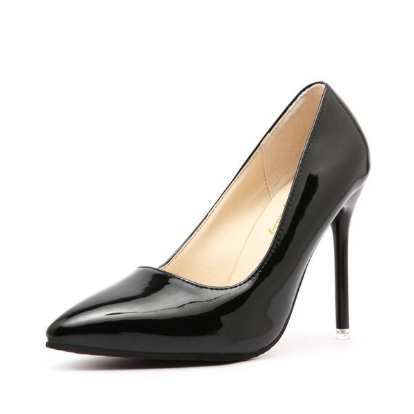 

2020 red bottom fashion high heels patent leather women party wedding triple spikes pointed toes pumps dress shoes with box a01, Black