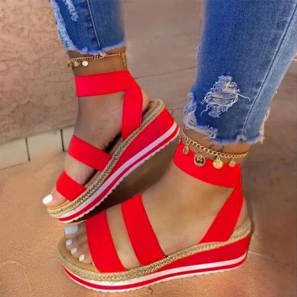 

2020 woman sandals gladiator female wedges shoes women platform slip on ladies casual women's summer beach footwear plus size, Black