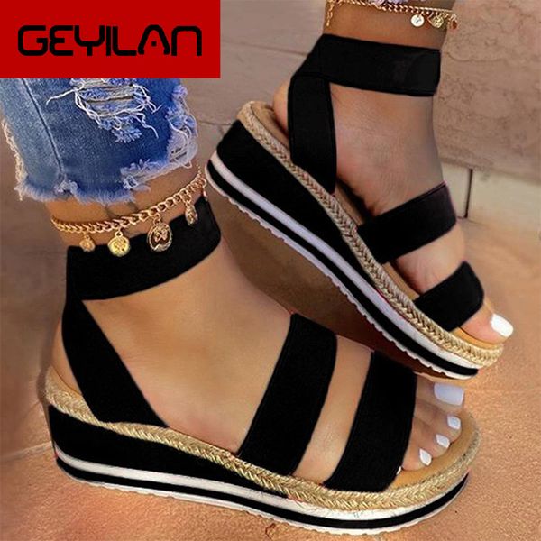 

sandals women wedges platform candy color ladies shoes ladies summer casual slip on strap cross cool girls plus size 2020, Black