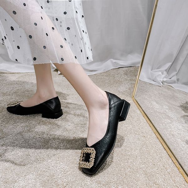 

women's pumps autumn shoes woman slip on square toe shallow crystal elegant ladies shoe female footwear 2020 new, Black
