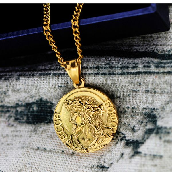 

necklace for women gold long necklace pendant jesus nameplate pendant stainless steel men's men chain fashion jewelry, Silver