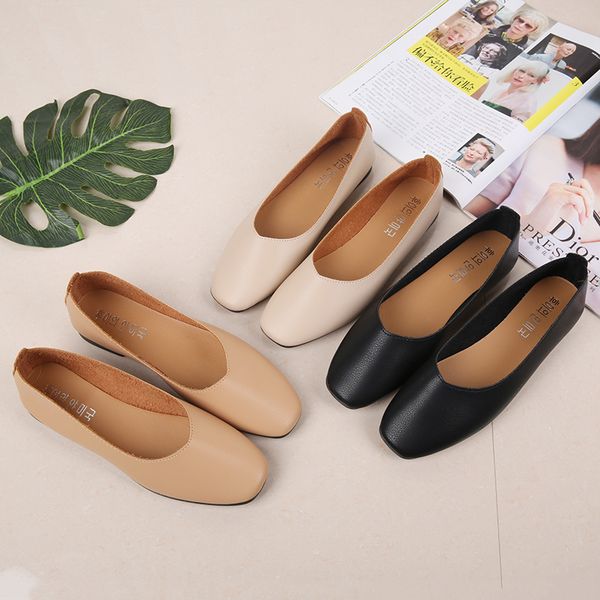 

weibate women's casual flat shoes brand shoes women's square toe ballet boat pregnant women non-slip soft sandals, Black