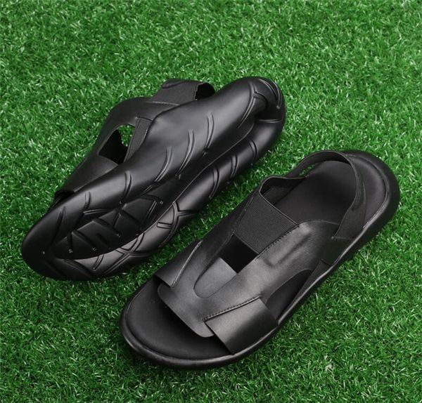 

кожа мужчины лето британские роман комфорт моды сандалии моды личности толстым дном случайных мужчин пляж обувь, Black