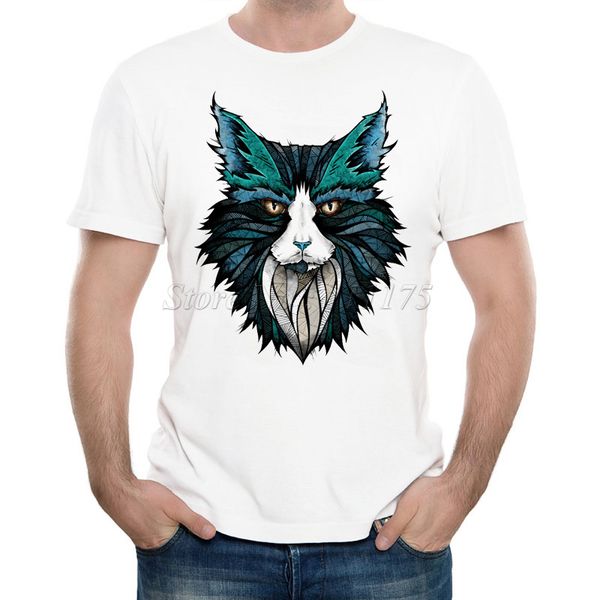 

новые поступления 2019 мужская мода геометрическая cat printed t shirt прохладное лето tops высокого качества вскользь tee