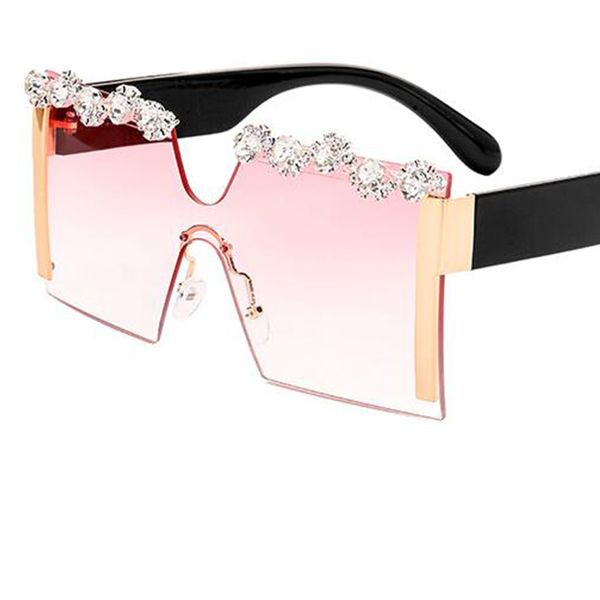

diy fashion rhinestone oversized square sunglasses women party wedding gradient pink shades men rimless glasses uv400, White;black
