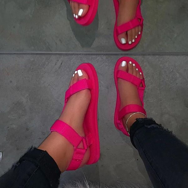 

women summer new fashion sandals candy colors strap buckle soft foam sole casual shoes female outdoor beach shoes sandals #5.27, Black