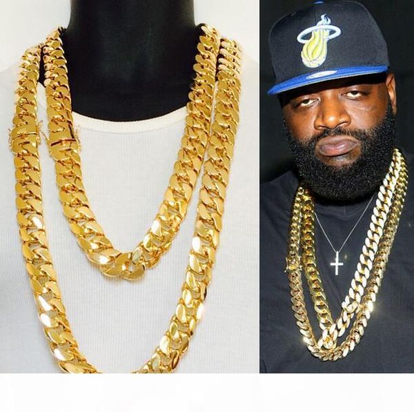 

2 chains 14mm 26 inches miami curb cuban heavy gold finish mens chain necklace, Silver