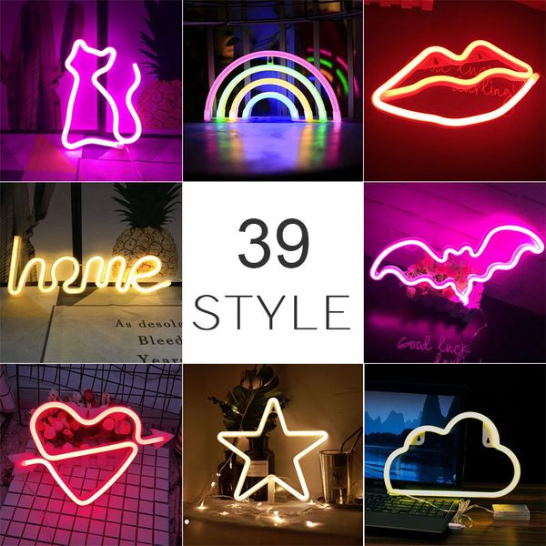 Neon Sign Wall Multi Stili Colori disponibili USB LED Lampada al neon per la decorazione di nozze per feste in camera