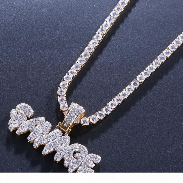 

micro pave cubic zirconia savage letters pendant with 4mm tennis chains fashion hiphop gold color necklace for men jewelry, Silver