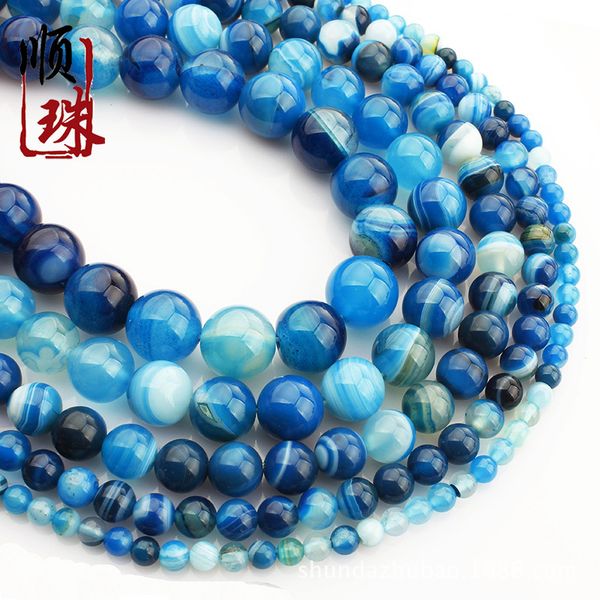 

blue stripe agate blue bead diy bracelet, Black